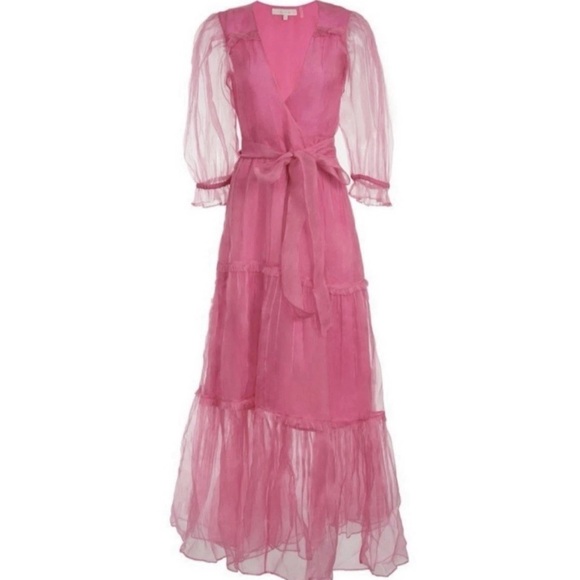 Loveshackfancy Stormi Wrap Maxi Dress Barbie Pink Silk Size Petite / XS - Picture 2 of 3